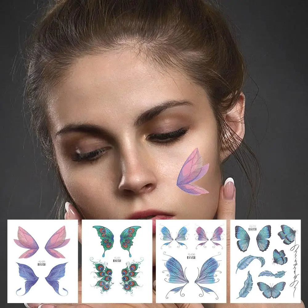 Temporary Glitter Butterfly Wings Tattoo Stickers para Mulheres, Flores, Body Art, Pulso, Pescoço, Rosto, Falso, Impermeável, Lua