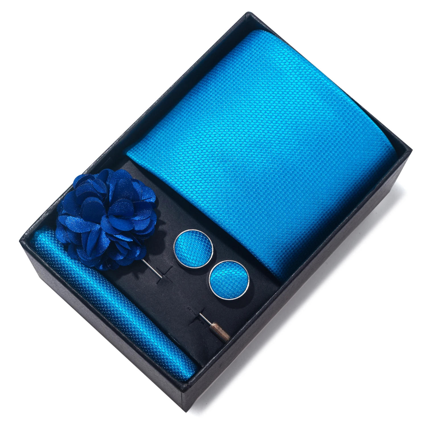 2025 Neue Design Marke 8 cm Blau Gestreifte Krawatte Taschentuch Manschettenknopf Brosche Set Mann Geschenk Box Hochzeit Geschenk Fit formelle Party – Detail 19