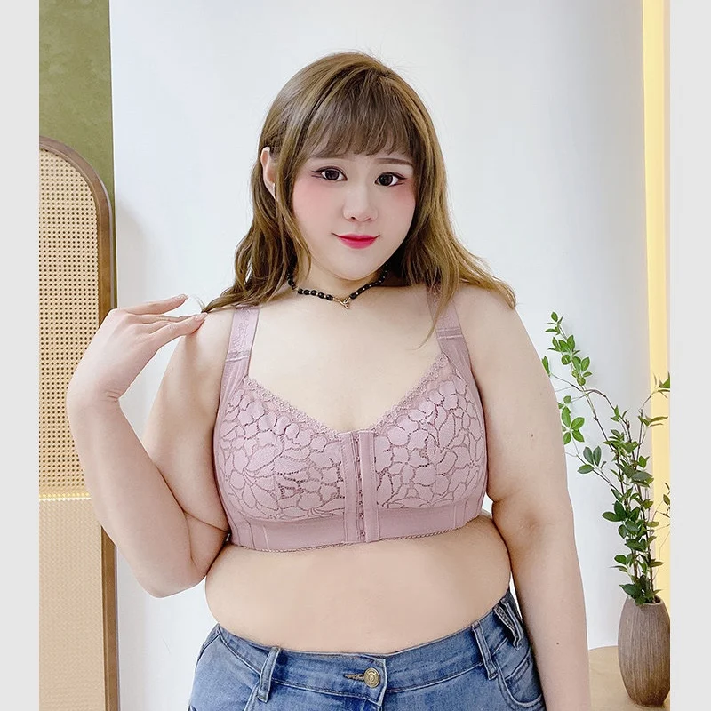 Women's Bras Wireless Front Fastener Thin Cool Sexy Lingeries Plus Size 120EFG Big Cups Breathable Lace Female Underwear