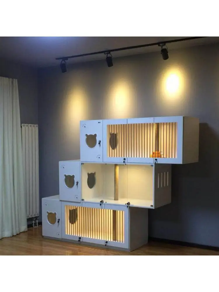 Solid Wood Pet Display Cage, Cat Villa, Ventilated and Comfortable