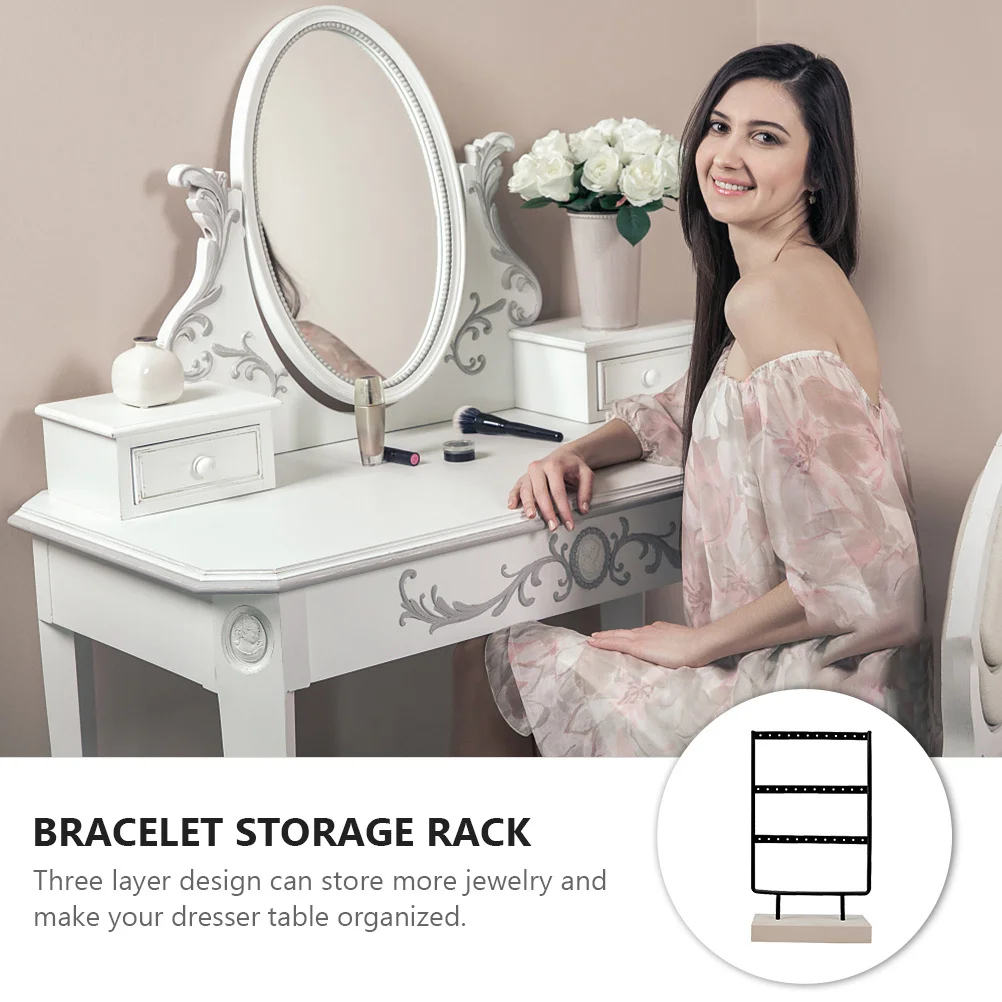 

1Pcs Jewelry Display Stand Iron 36 Holes Wooden Base Fashion Jewelry Organizer Rack Earring Necklace Holder Bracelet Storage