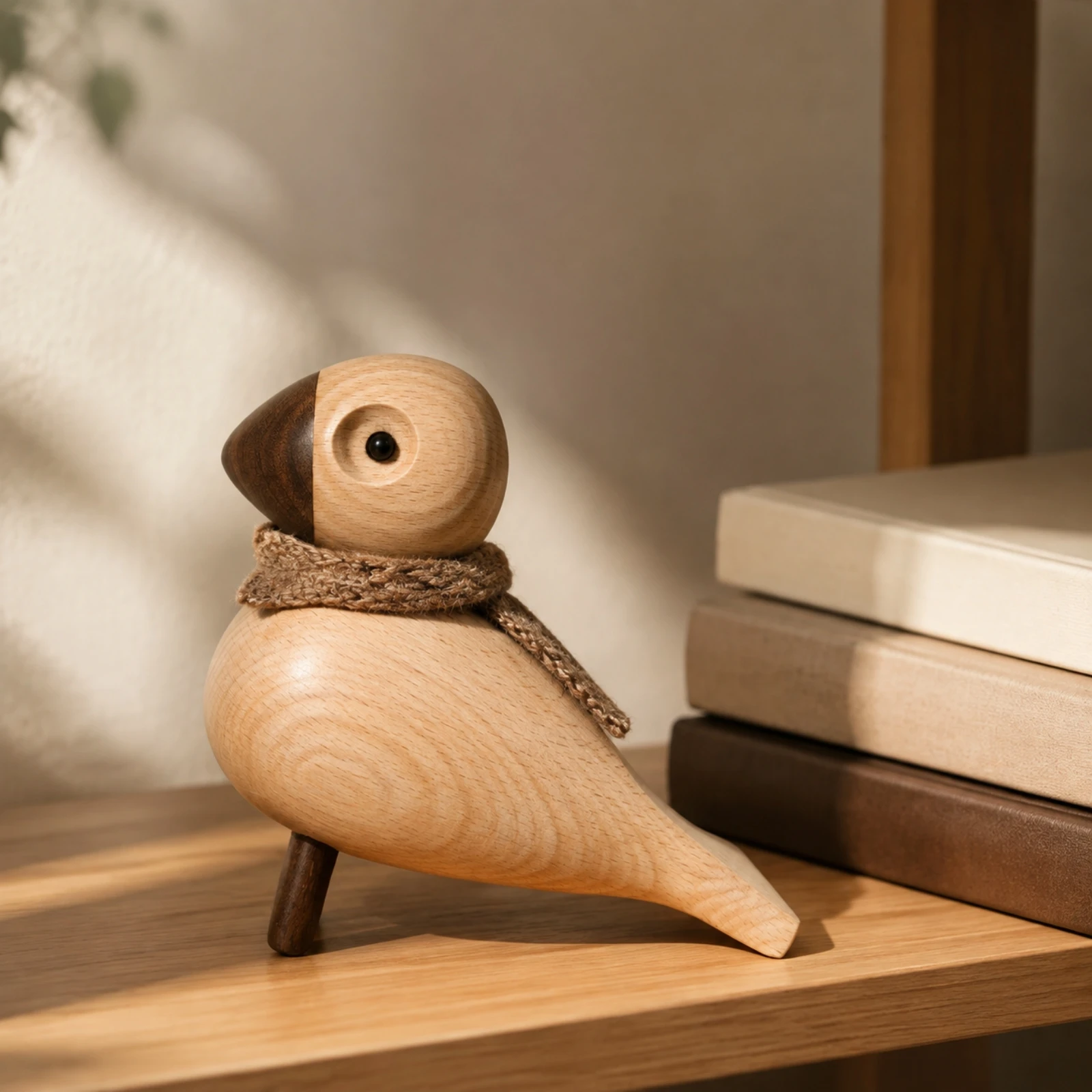 Wooden Bird Figurine with Scarf Compact Beech Wood Decorative Bird Decor NordicStyle Nature-Inspired