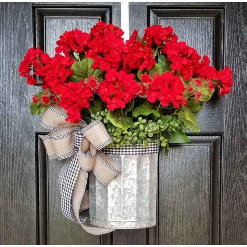 

An All-season Hanging Basket Garland Red Geranium Barrel Garland Bow Simulation Artificial Hanging Basket