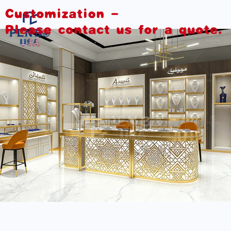 custom.Exclusive Arabic Style Luxury Branded Retail Jewelry Store Concept Design Geometric Pattern Jewelry Showcase Display