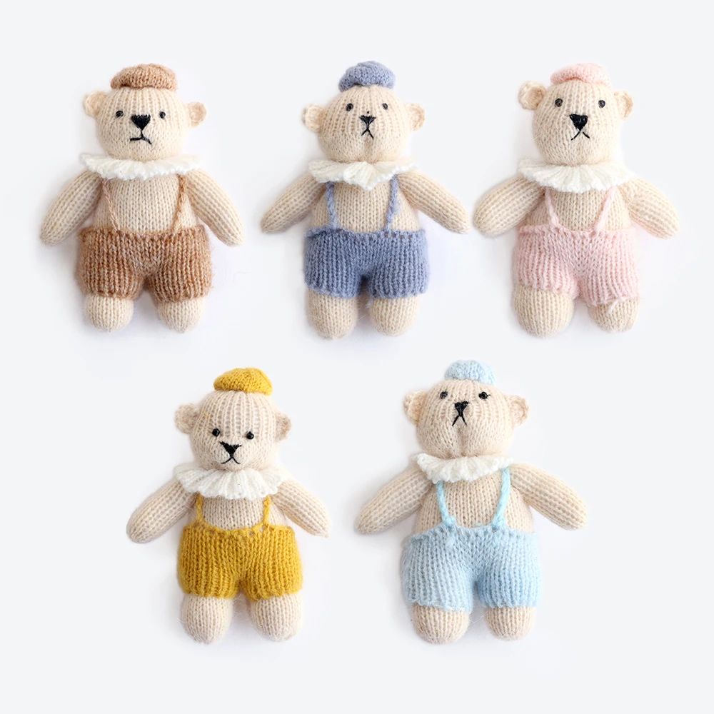 Handmade Knitted Bear Dolls Newborn Photography Props Accessories Cute Mini Animal Doll Studio Baby Photoshoot Bear Toys Props