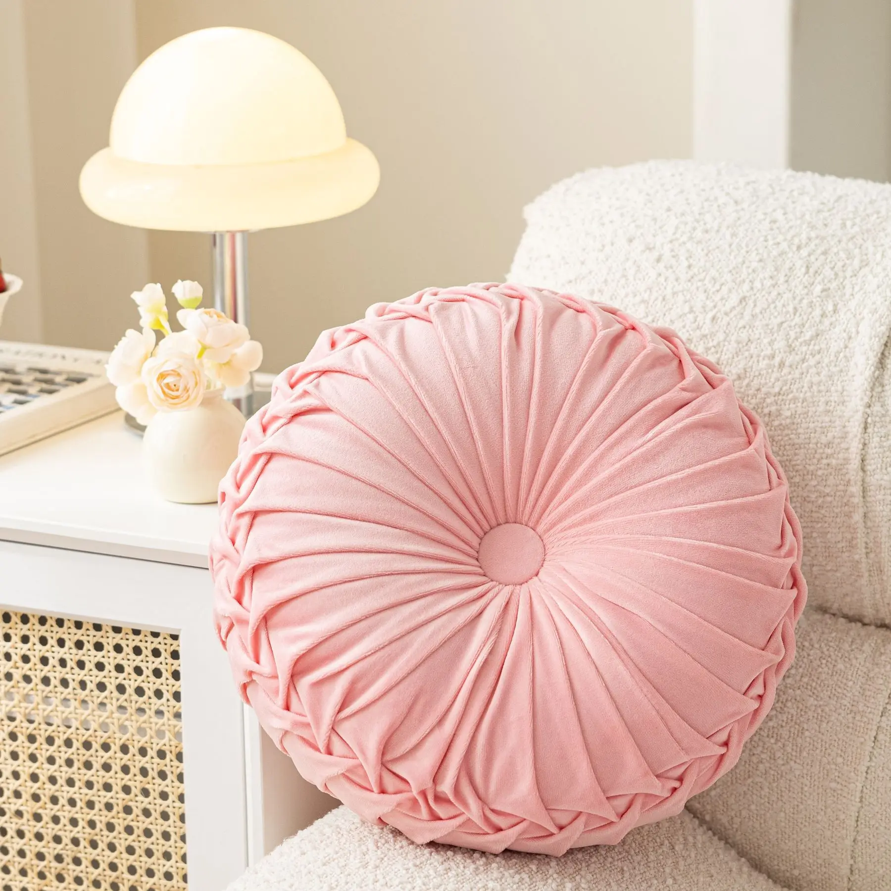 

1pc Light Luxury Ins Style Round Solid Color Pillow Camping Wheel Sofa Cushion Car Lumbar Pillow 35cm 38cm Diameter