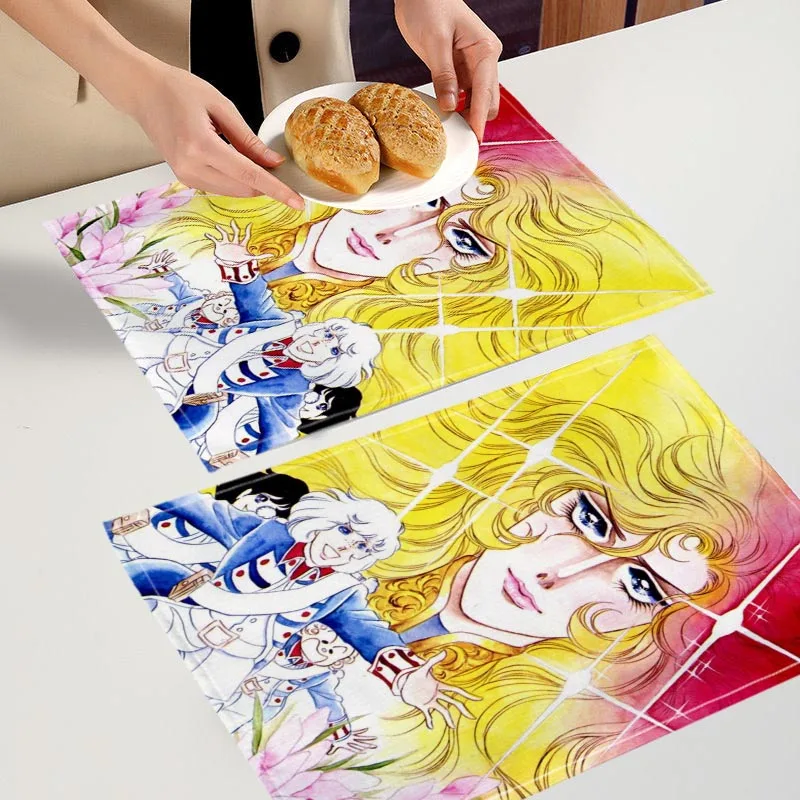 2PC The Rose Of Versailles Anime Placemat For Kitchen Bar Bowl Pad Non-slip Heat Resistant High Quality Linen Table Mat 7.10