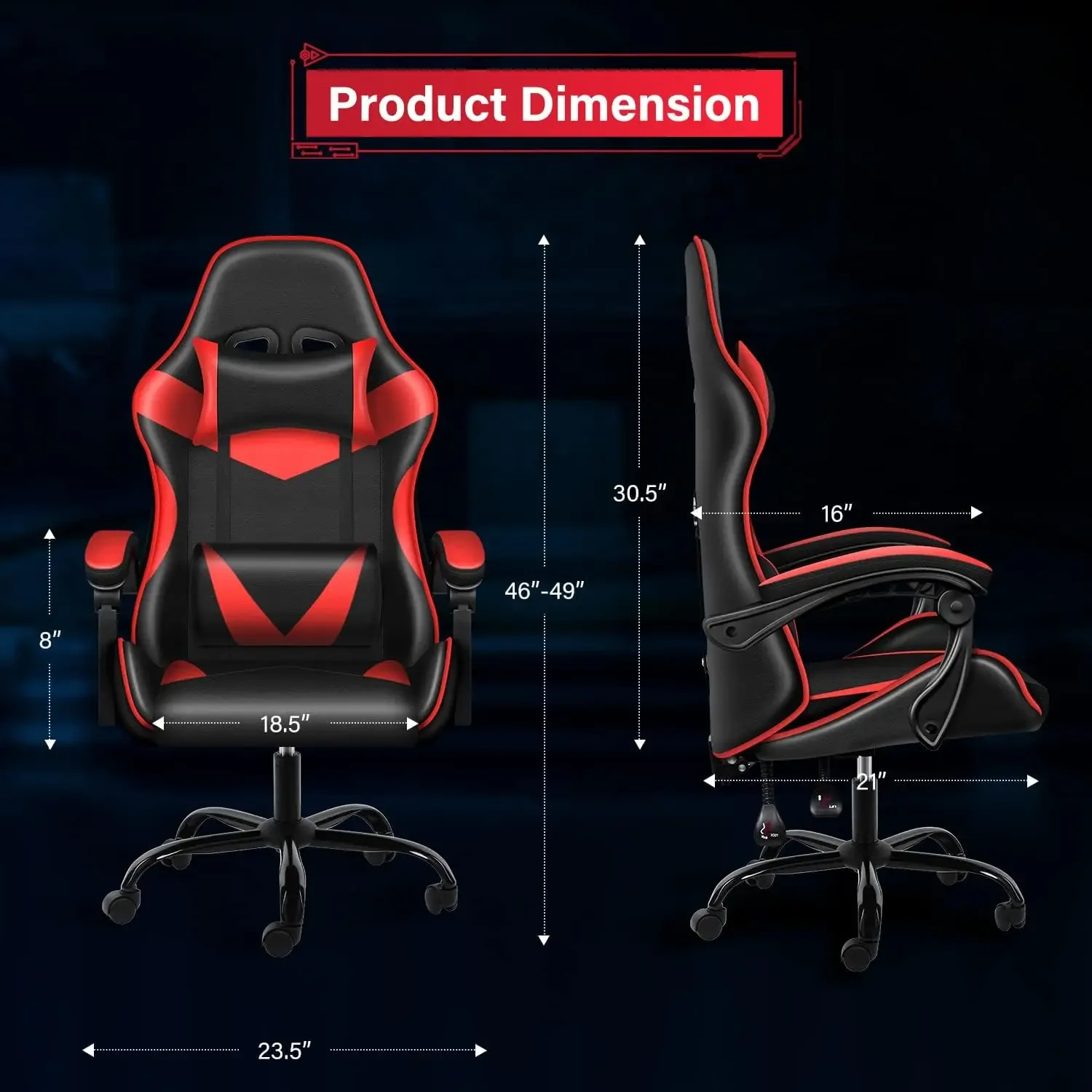 Gaming Chair, Big and Tall Gamer Chair, Racing Style Adjustable Swivel Office Chair, Headrest and Lumbar Support