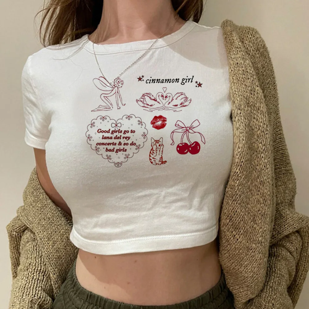 

Cherry cyber y2k vintage yk2 crop top Female manga 2000s graphic aesthetic crop top tshirt