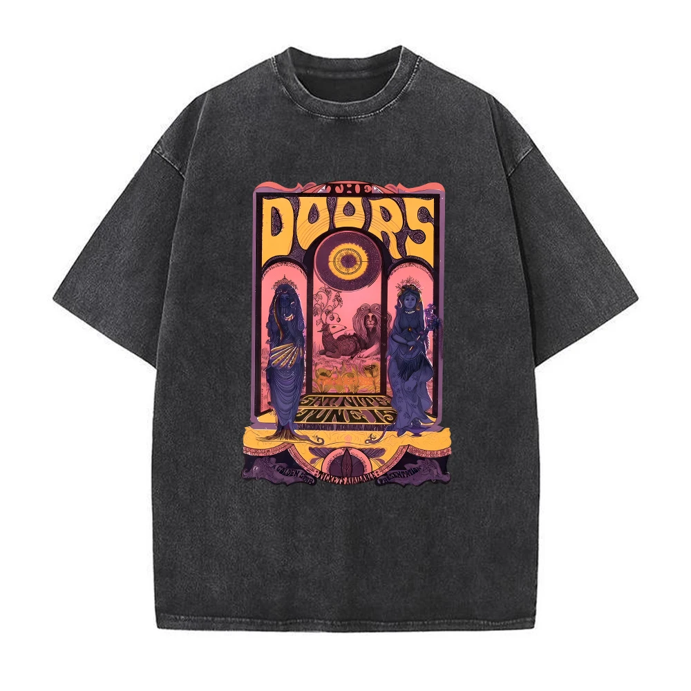زوجين خمر الأبواب 60 الحفل المحملة الأبواب للجنسين أعلى 100% غسلها القطن Crewneck اليومية العصرية تي شيرت الشارع الشهير