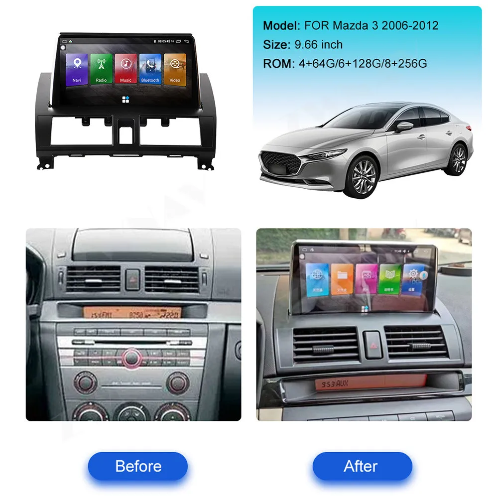 

Android 14 12+256G For Mazda 3 2003-2009 Car GPS Navig Player Radio Multimedia Head Unit 2 Din Carplay BT WIFI 5G Auto Stereo