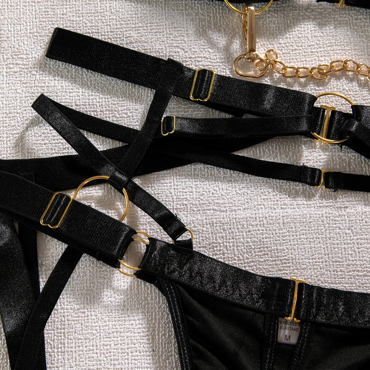 Black Satin Buckle Harness Bra panties and garter Women Accessories Amazon.com: Body Bondage Sexy Lingerie Leather Harness Chain  main image 3