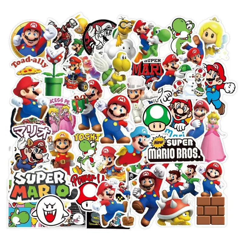 50pcs Super Mario Bros Cartoon Sticker Luggage Computer Laptop Guitar Stationery Waterproof Decorative Sticker