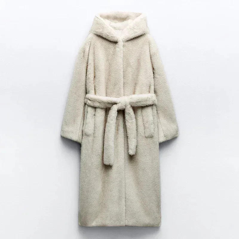 

Autumn-winter hooded faux fur Coat Women's Long Brand Mink Fur Coat Soft eco-friendly fur coat