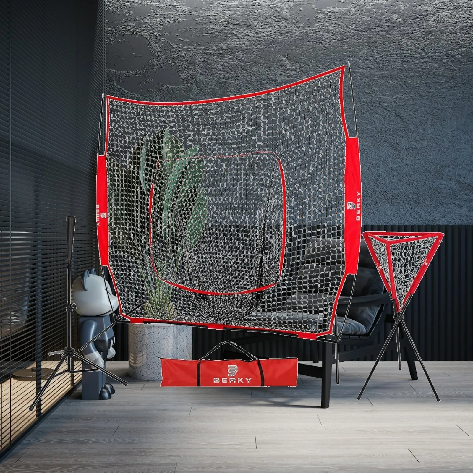 Baseball Practice Net with T-Stand Portable Softball Batting Net with Ball Collector Collapsible Heavy-Duty for Coaches