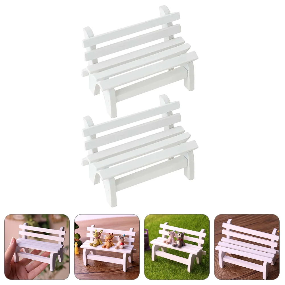 2 PCS Small White Chair Furniture Recognition Model Home Adornment House Ornaments Decoration Educational Toy Wooden