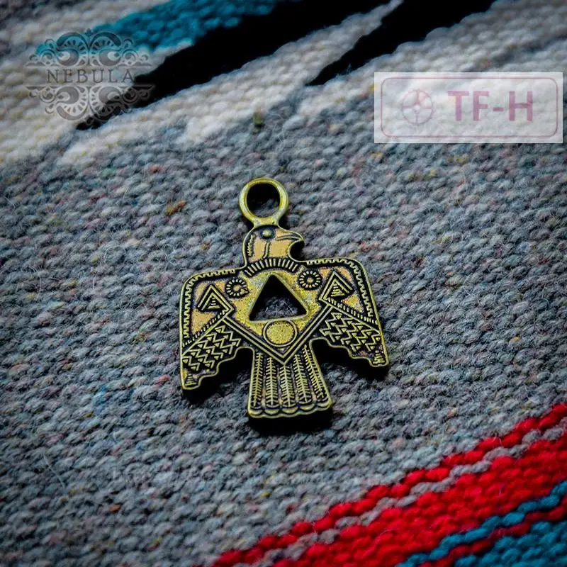 1Pcs Brass Indian Imprint Retro Thunderbird Totem Keychain Necklace Pendant