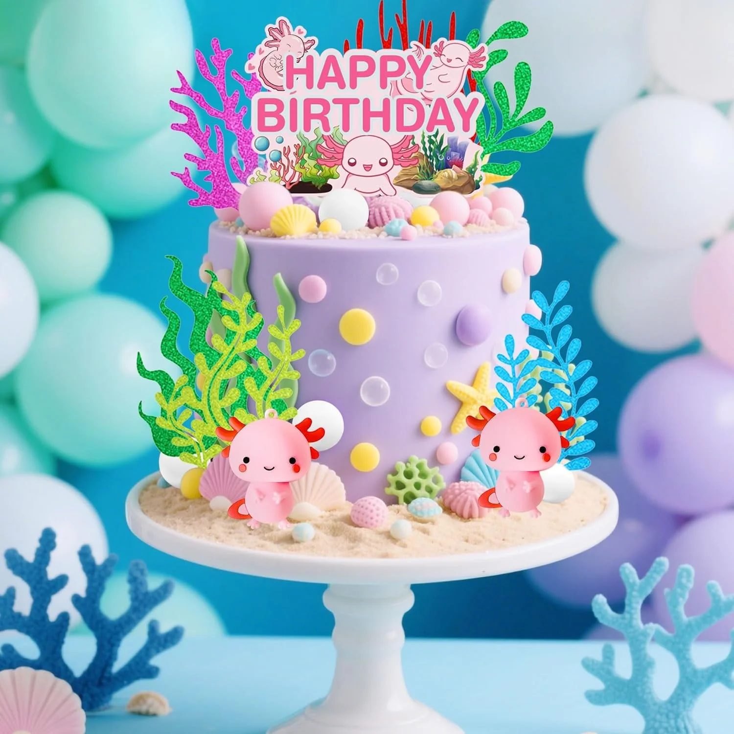 LaVenty Axolotl-Figur Tortendekoration Ozean-Thema Kuchendekoration Niedliche Axolotl-Themen Geburtstagsdekoration Unterwasser-Kuchen – Detail 3