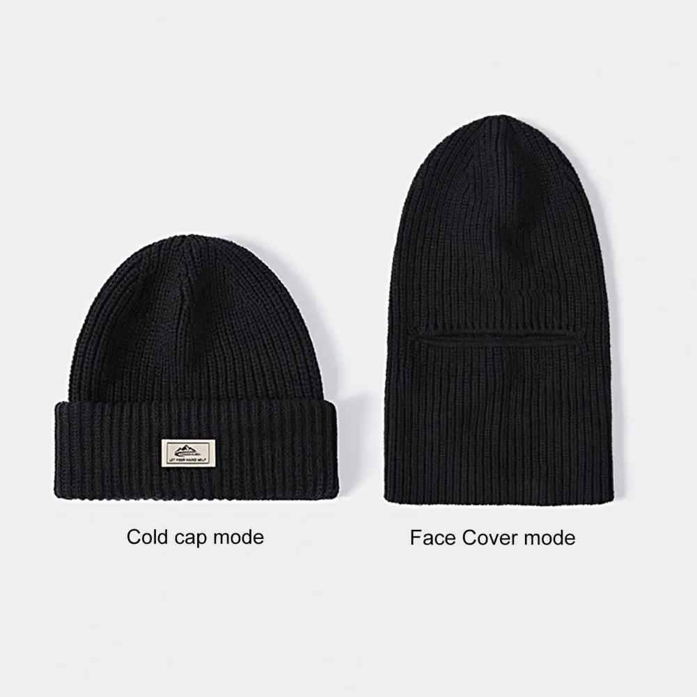 Men Skull Cap Windproof Autumn Winter Keep Warm No Brim Knitting Face Cover Skull Cap   Men Hat  for Outdoor