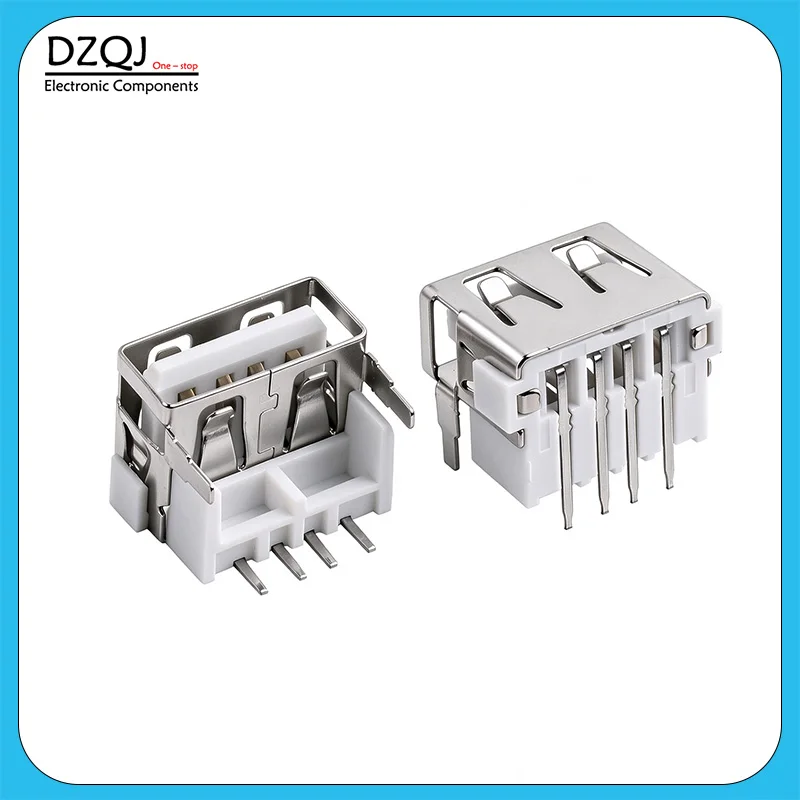 USB 2.0 Type-A Female AF Short Body 10.0, 90° Right Angle, Front 2 Pins DIP, Forward Raised Height 9.8mm, Heightened Type