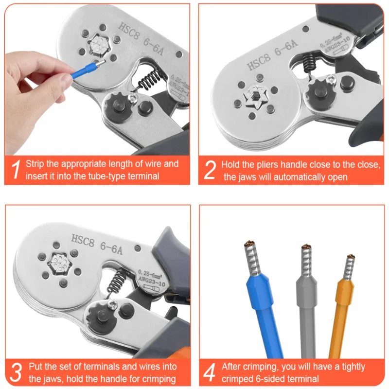 Ferrule Crimping Tool HSC8 6-4/6-6 Electrical Crimper Plier For Wire End Crimp Tube Terminals Electrical Circuit Repair image 5