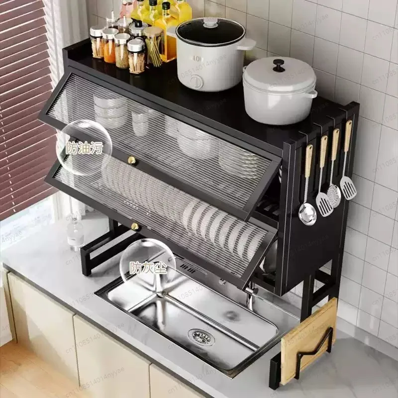 Dish Rack with Utensil Holder for Sink - Dustproof Carbon Steel Organizer for Plates/Bowls/Cutting Boards |   Space Kitchen