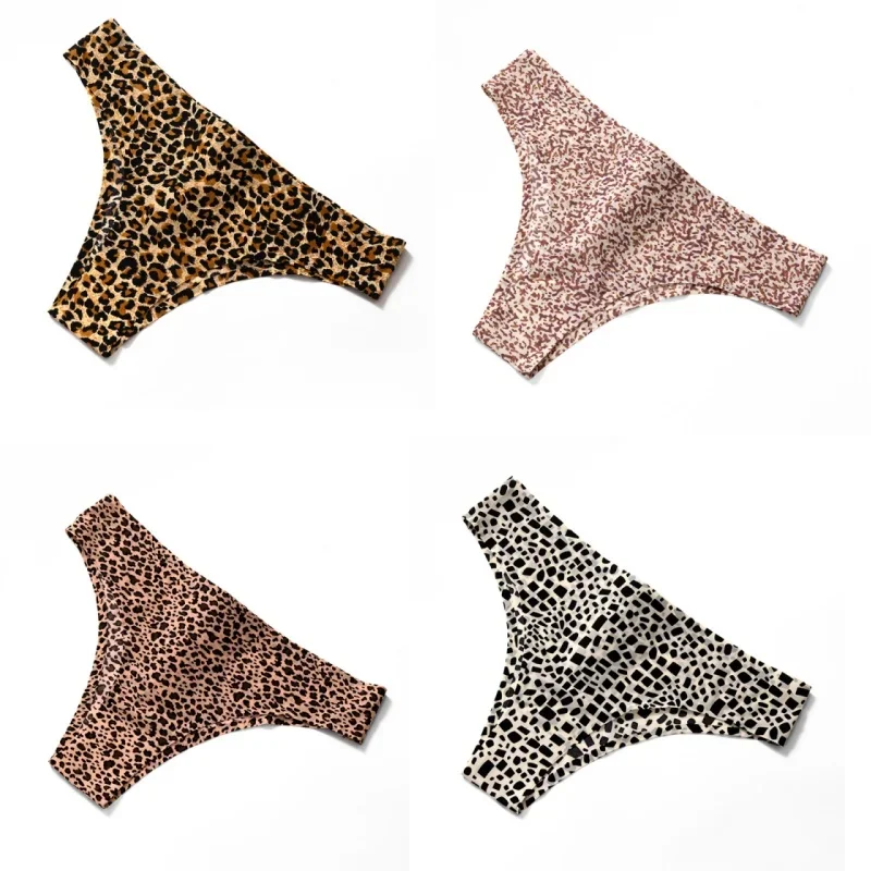 4pcs Women Sexy Leopard Print Triangle Bikini Bottoms Comfortable And Seamless For Beach