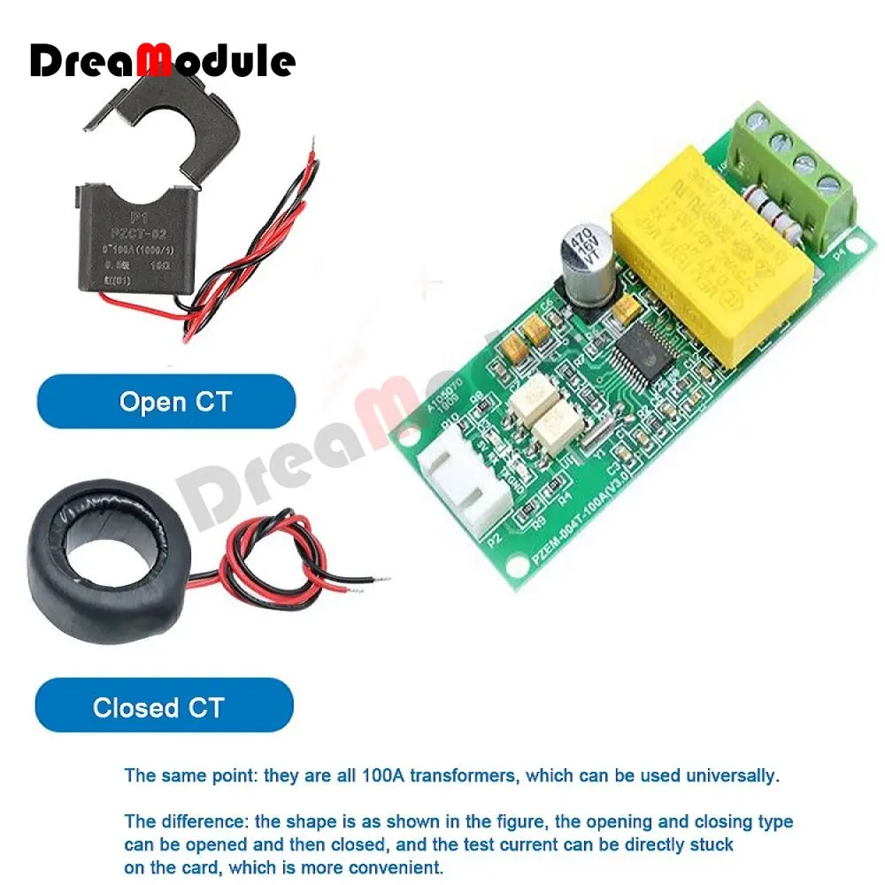 PZEM-004T AC 100A Digital Ammeter Watt Power Volt-ampere Current Tester Module Voltage and Current Test Module For Arduino