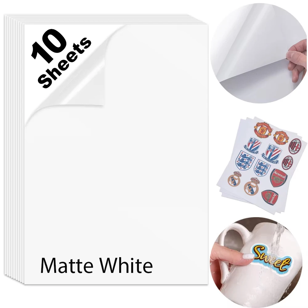 10 Sheets Transparent/Translucent Waterproof Vinyl Sticker Paper Pearlescent/Matte/Golden A4 Label Sticker for Inkjet Printer