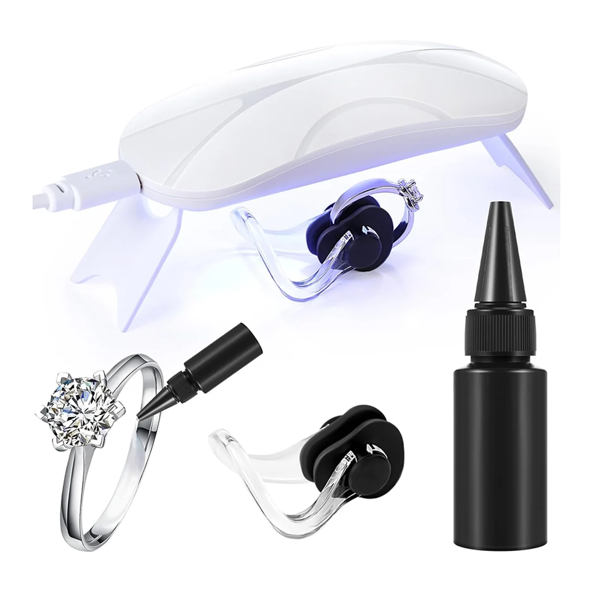 Glue with UV Light and Silicone Women Men Easy Application and Removal Ring Guards Fit Any Shape