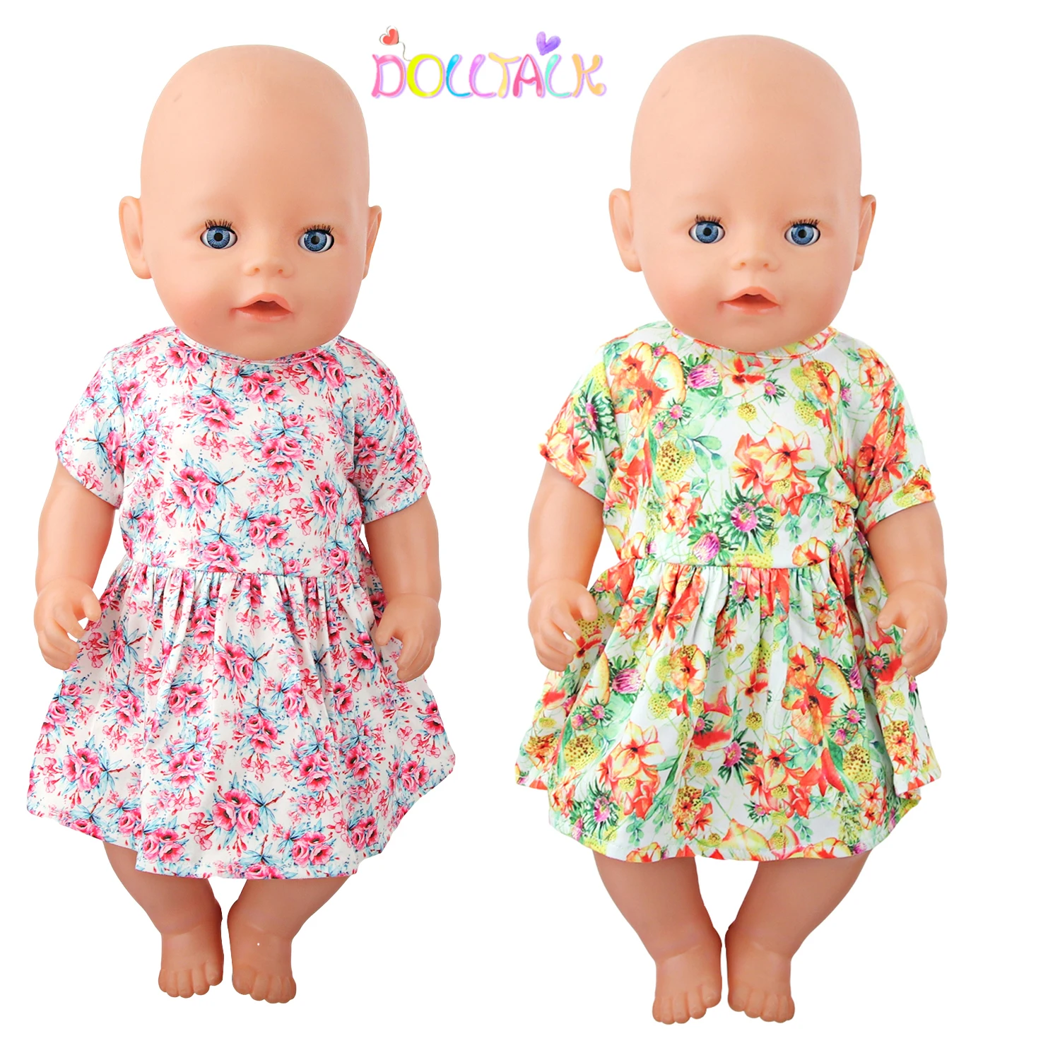 Soft Stamp Flower Dress Skirt For 43 cm Baby New Born Doll Girl's Toy Clothes For American 18 Inch&OG Girl Doll Gift