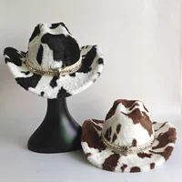 Winter rabbit fur cowboy hat 7.5 cm western cowboy fedora men and women's Panama fashion travel party hat warm cowboy hat
