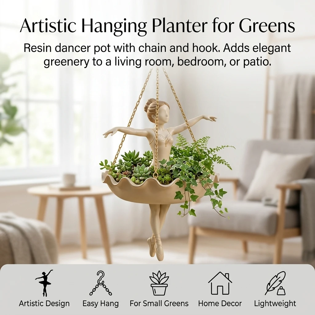 Resin Hanging Planter for Home Garden Decor Dance Lovers Artistic Ballerina Flower Pot Vertical Plant Holder Durable Gift