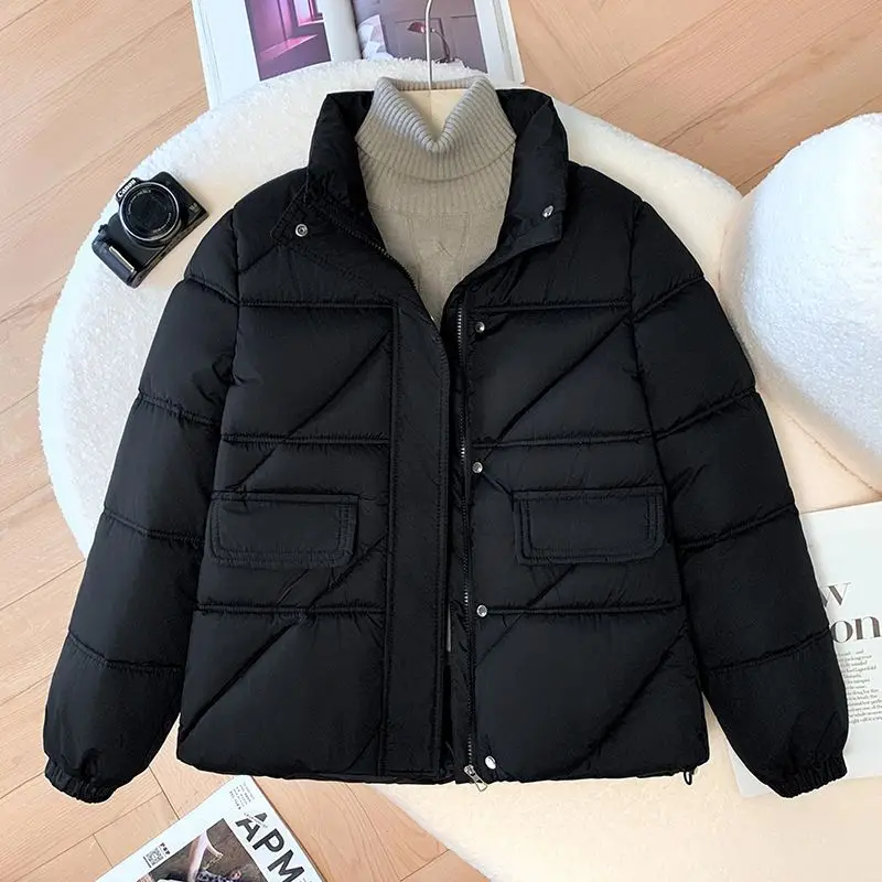 2025 Bread Cotton-padded Jacket Women's Short Loose Casual Stand-up Collar Thickened Coat Female Parkas Overcoat Outerwear Tops