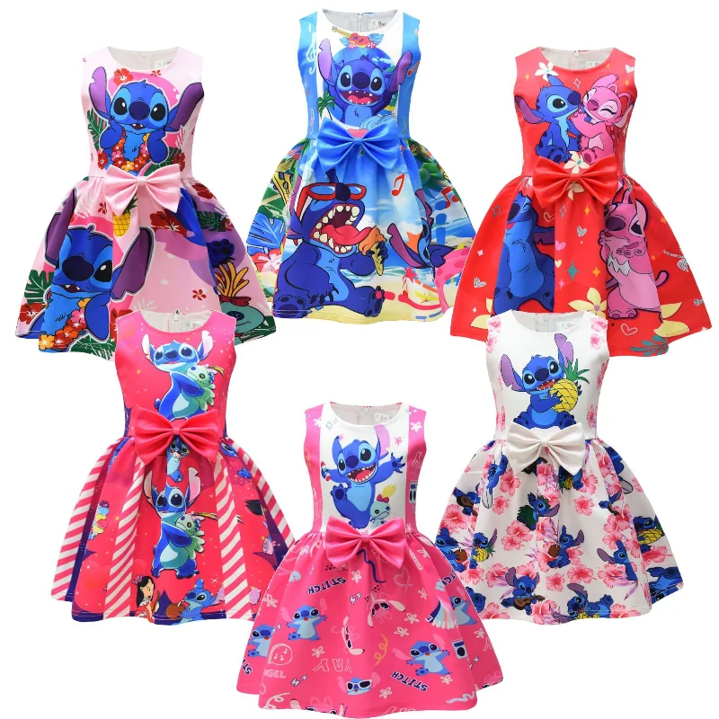 Lilo and Stitch Baby Girls Lilo Stitch Cosplay Princess Dress Kids Birthday Christmas Party Costume Summer Clothes Bow Sundress