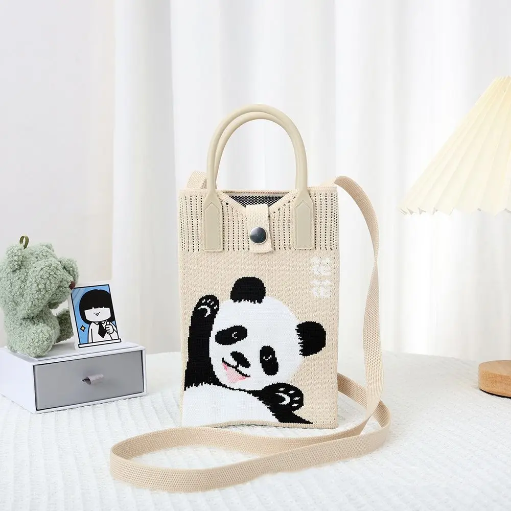 Casual Creative Mini Knit Handbag Cartoon Panda Cute Phone Bag Large Capacity Huahua Hand Crocheted Bags Shopping