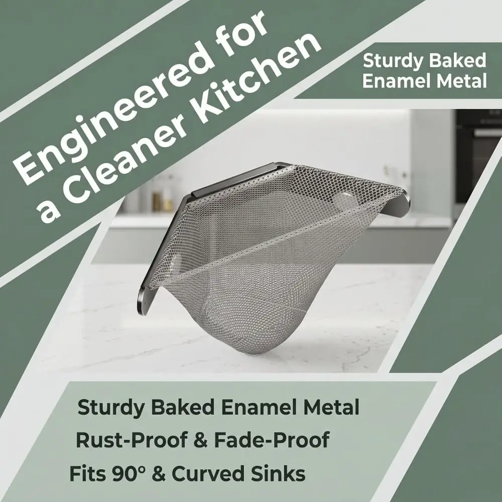 Metal Kitchen Sink Strainer Drain Protection Adhesive Mount Triangle Filter Basket Durable Corner Sink Strainer