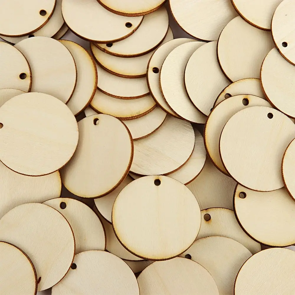 50pcs Round Shape Natural Wooden Ornament Scrapbooking Wood DIY Craft Home Decoration Handmade Wood Piece Hanging Pendant