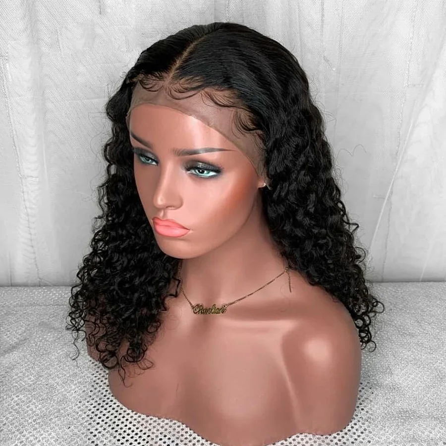 Glueless 180Density 26inch Natural Black Long Kinky Curly Deep Lace Front Wig For Women With Baby Hair Preplucked Daily