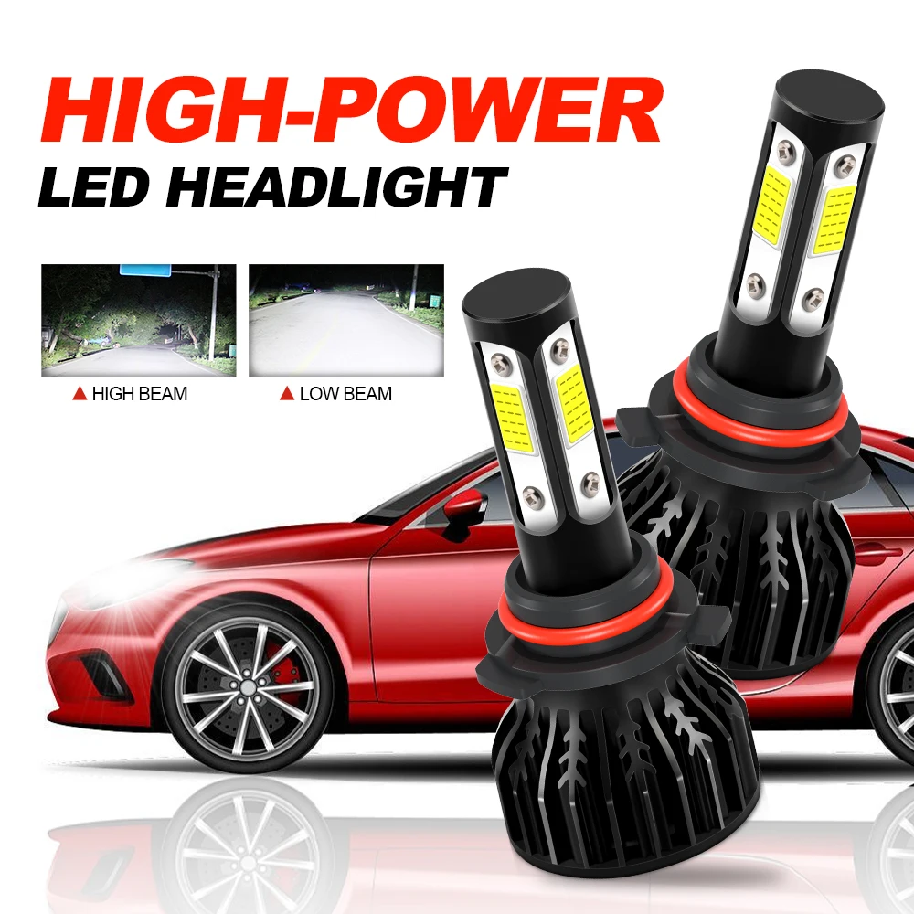 2PCS 4 Sides LED Headlight For Car H11 H4 H7 9005 9006 9012 H8 H9 H13 9004 9007 6500K Bulb Auto Headlamp 12V Four Luminous Faces