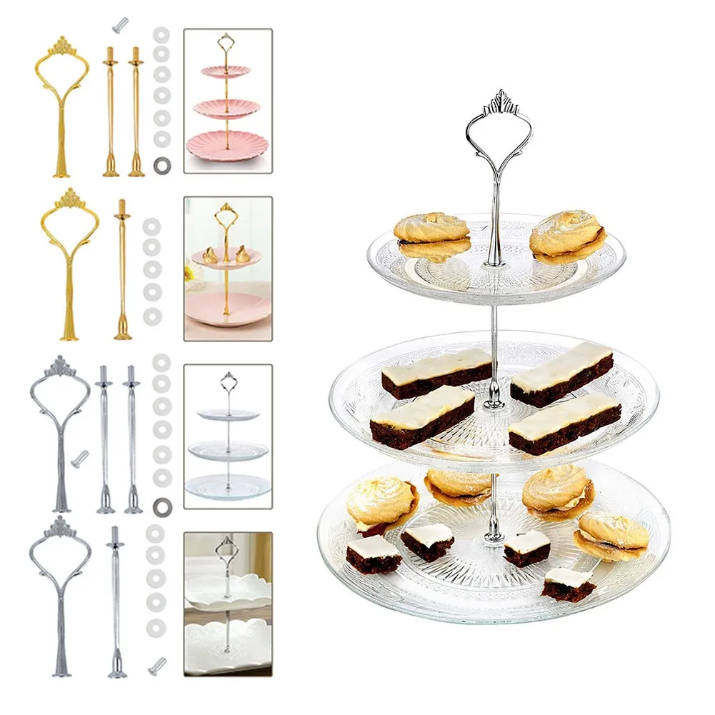 2/3 Tier Cake Stand Afternoon Tea Wedding Plates Party Tableware Golden/Silver Tier Cake Plate Stand Cupcake No Plate Zinc Alloy