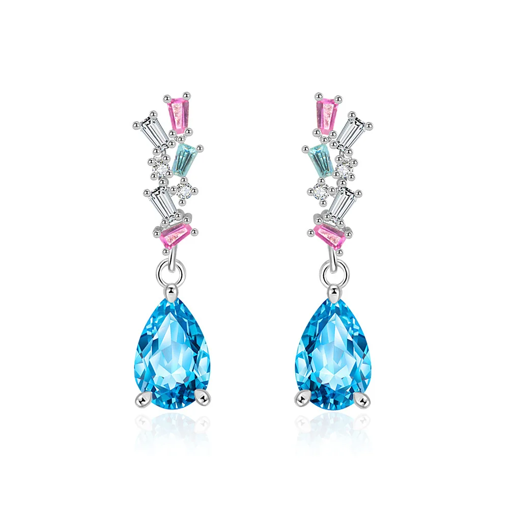 Total 2.5ct Pear Cut Natural Sky Blue Topaz Dangle Drop Earring 925 Sterling Silver for Women Water Drop Gemstone Fine Jewelry