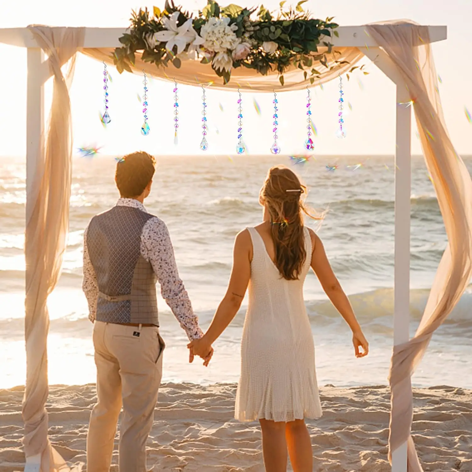 8 قطع من صائد الشمس الكريستالي، صائد الشمس للنافذة المعلقة بالكريستال المعلق على شكل قوس قزح، ديكور منشور قطرة زجاجية للزينة