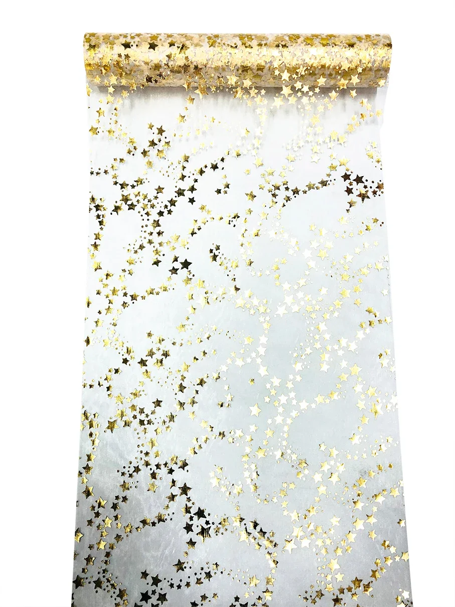 Star Table Runner Glitter Tulle Roll Metal Foil Mesh Roll Wedding Party Table Decoration Gift Floral  Package 28 Cm X 10 Yards