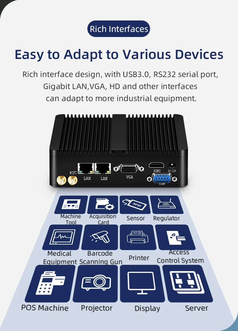 Fanless Industrial Mini PC Intel J1900 Quad Cores 2xGigabit Ethernet 4xUSB WIFI Windows10 Micro Computer