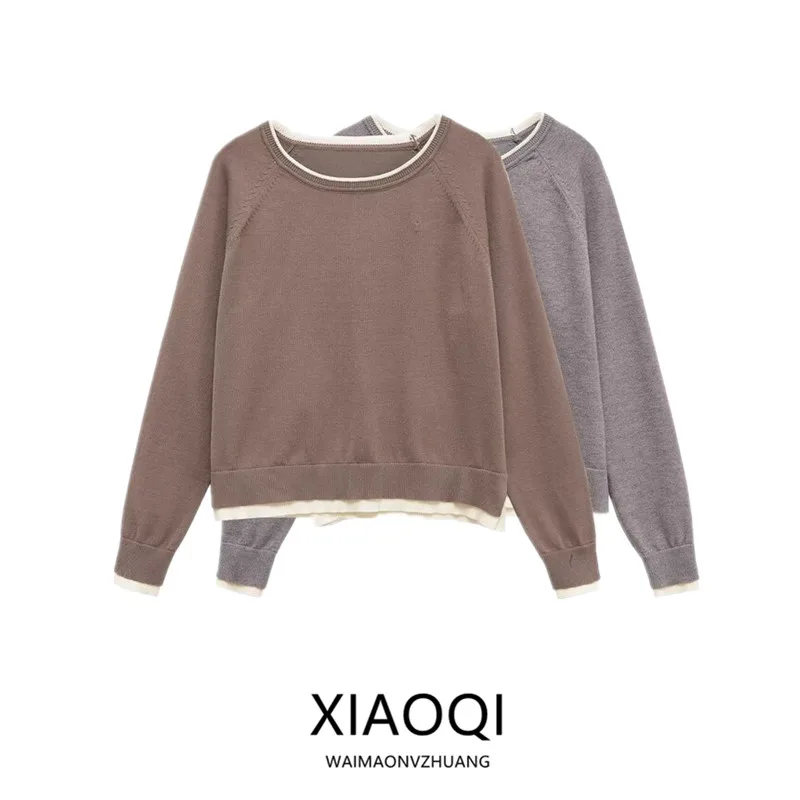 

Loose Double Layer Simple Long Sve round Ne Knitted Sweater New Autumn 2025 Women's Faion European Sle Comfortable Fit