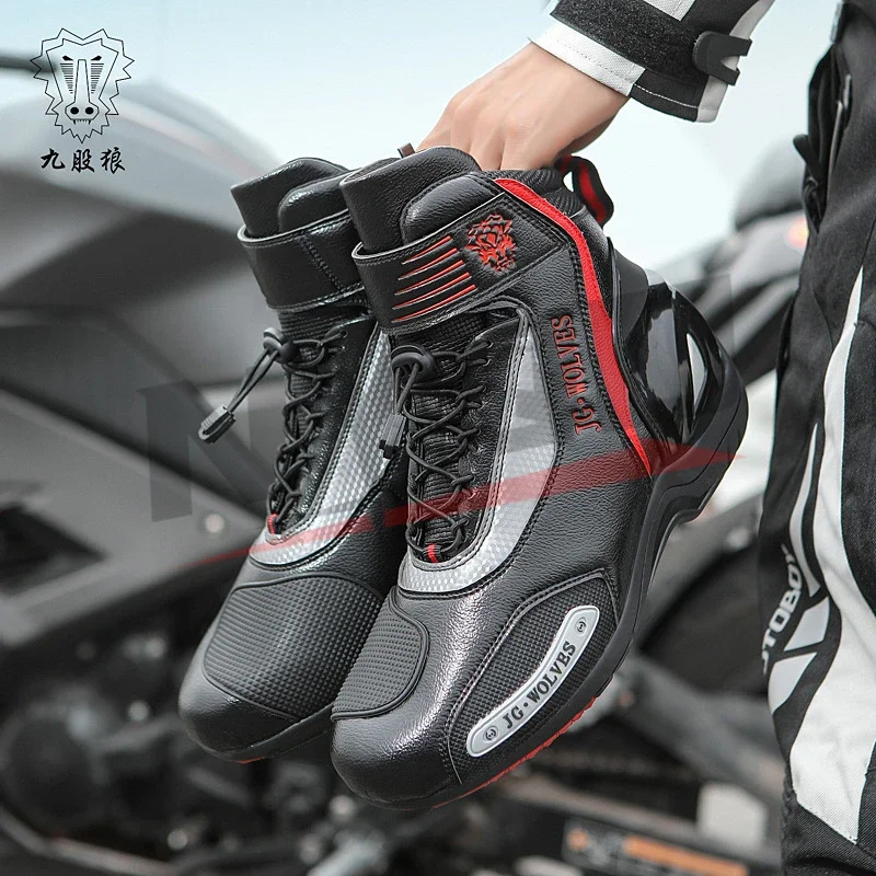 Black Motorcycle Shoes Men Off-road Adventure Motocross Low Boots Retro Riding Shoes Rubber Sole Waterproof Motorcyclist Shoes