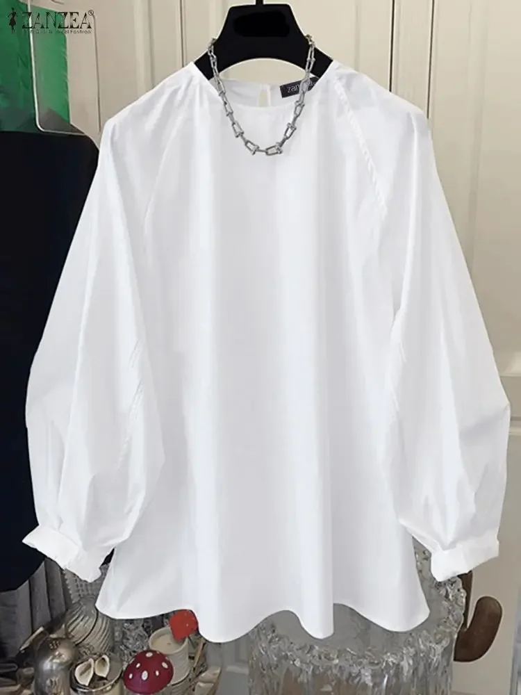 بلوزة خريفية من ZANZEA بأكمام طويلة على الطراز الكوري بلوزات نسائية بلون سادة موضة 2025 بلوفر برقبة دائرية سترة غير رسمية #2