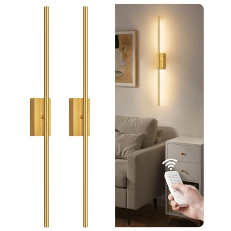 

Wireless Battery Operated Wall Sconces Set of Two, Rechargeable Lamp with Remote, 360° Rotation, 10000mAh Battery, Touch Dimmab