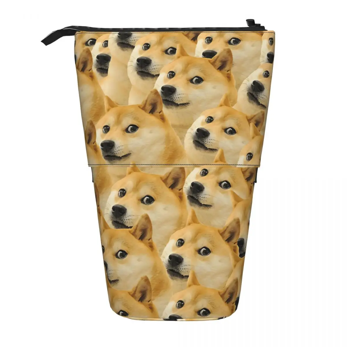 Doge WOW Pattern Shiba Inu Doggo Dog Meme Pen Box Student Zipper Pen Bag Pencase Vertical Retractable Pencil Case